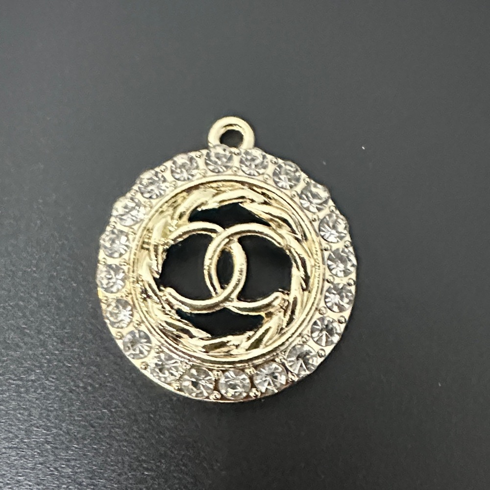 CHANEL UpCycled Gold Charm w Crystals. Stamped on Back. W Box - Picture 3 of 6